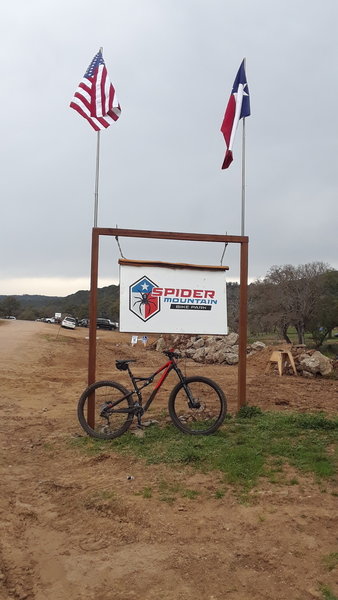 The entrance to Spider Mountain Bike Park