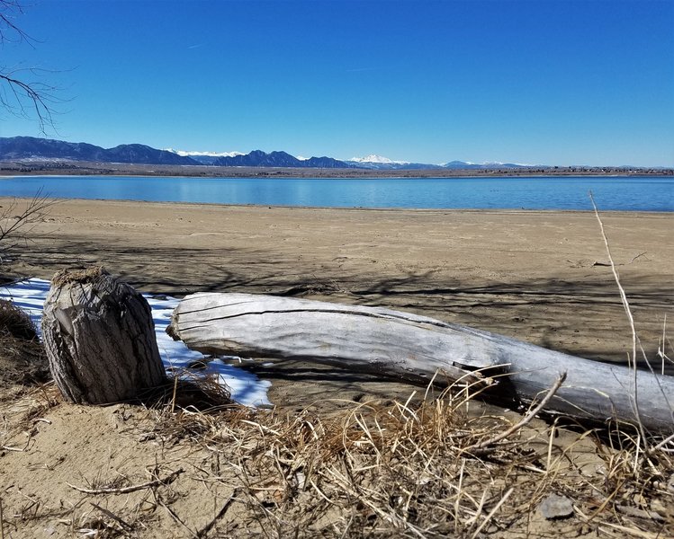 South shore of Standley Lake looking northwest at Long's Peak.