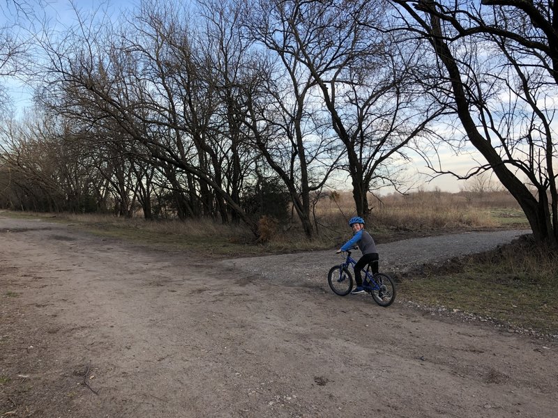 Here's the entrance to the bike path. If you're on concrete on this side of the creek, you're on the walking path.