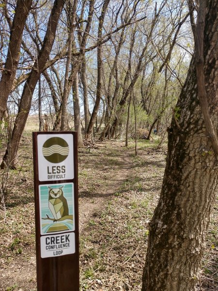 Wayfinding signpost for the Creek Confluence singletrack.