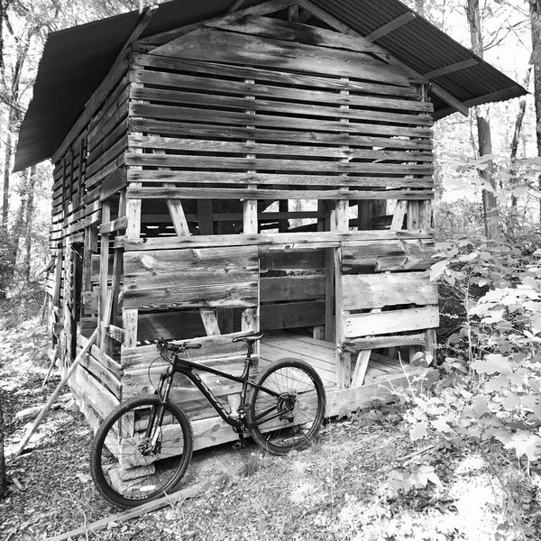 Old cabin at the end of Old Pool Road before Granite Loop near the power lines.