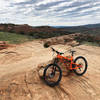 Looking south down the slickrock bench. The trail alternates between rock and dirt passages. Super fun.