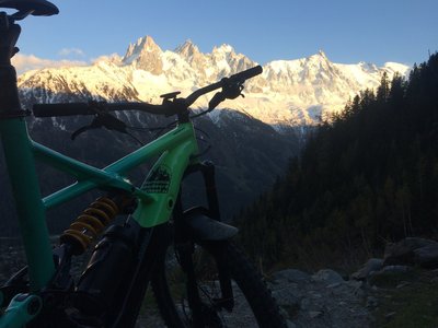view on aiguille of Chamonix from the trail