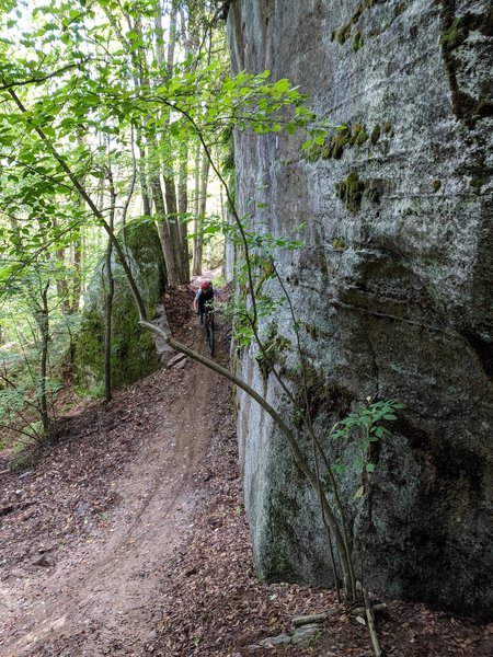 One of the many big rocks at Jakes Rocks part way down Ursus trail. This is a somewhat steep hill into a nice turn or a nice drop feature