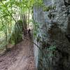 One of the many big rocks at Jakes Rocks part way down Ursus trail. This is a somewhat steep hill into a nice turn or a nice drop feature