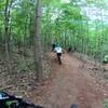 Training the triple switchback berms on Roaster Coaster in Cedar Valley Bike Park in Davidson, NC.