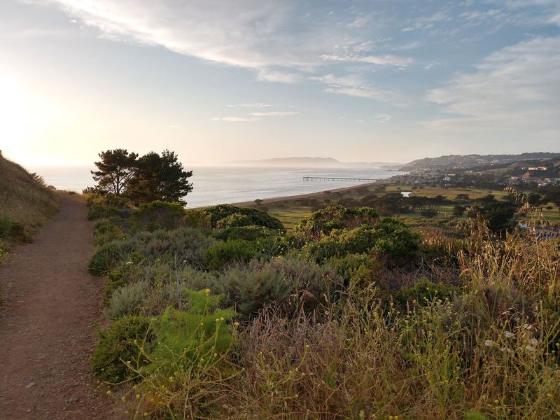 Part of the trail before sunset, overlooking the Pacifica Municipal Pier.