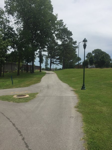 Facing east towards the tennis courts -- a later addition to the Dogwood Trail.