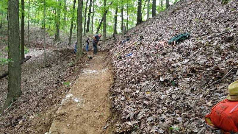 Benching a steep side slope.