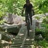 Riding the exit bridge over the granite debris field at start of Roller Coaster.