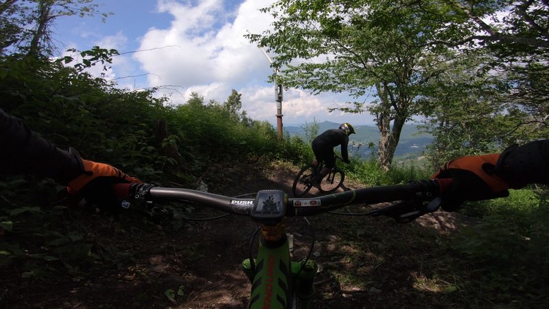 Following Jalen down Harescramble on opening weekend at Sugar Mountain Bike Park.