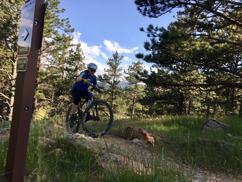 Cresting a roller on the trail near the 3 way junction.