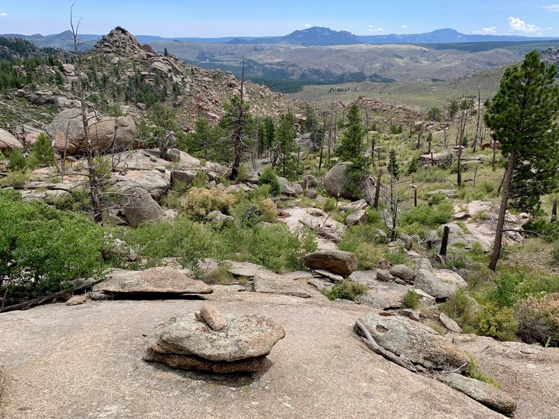 Pretty awesome views looking east over "box car" section and the cascading rock terrain. Technical and fun.