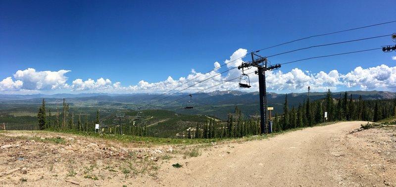 Overlooking the Pioneer lift and Gunbarrel doubletrack connector dirt road that leads towards the right.