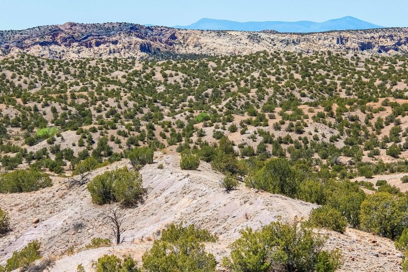 High desert ridgeline descent on the Outer Limits Trail at Ojo Caliente.