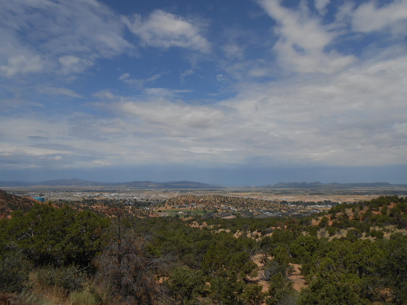 Near the high point on the 13th Hole Trail loop looking west. Three Peaks is in the distance.