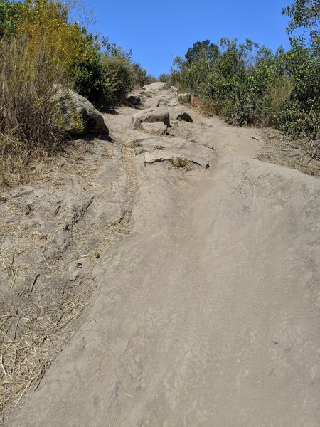 Off a few steep, rocky sections.