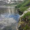 A view of Atlantic Peak from the first lake you encounter on McCullough Gulch Trail