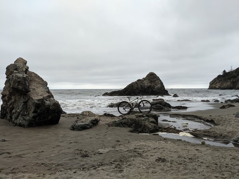 Muir Beach at the outlet of Redwood Creek on a summer day; nice mid-ride rest point.