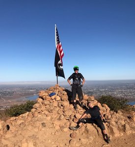 At the top - my riding buddy goofing off, playing at being exhausted.