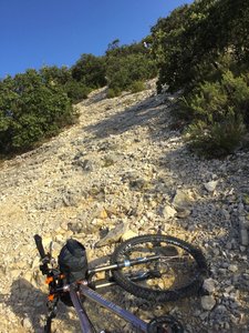 If you have serious objections to riding (or pushing) up or down this kind of steep, rough, and loose "trail," the Grande Traversees of Luberon and Vaucluse are probably not for you; there's a lot of this kind of thing.