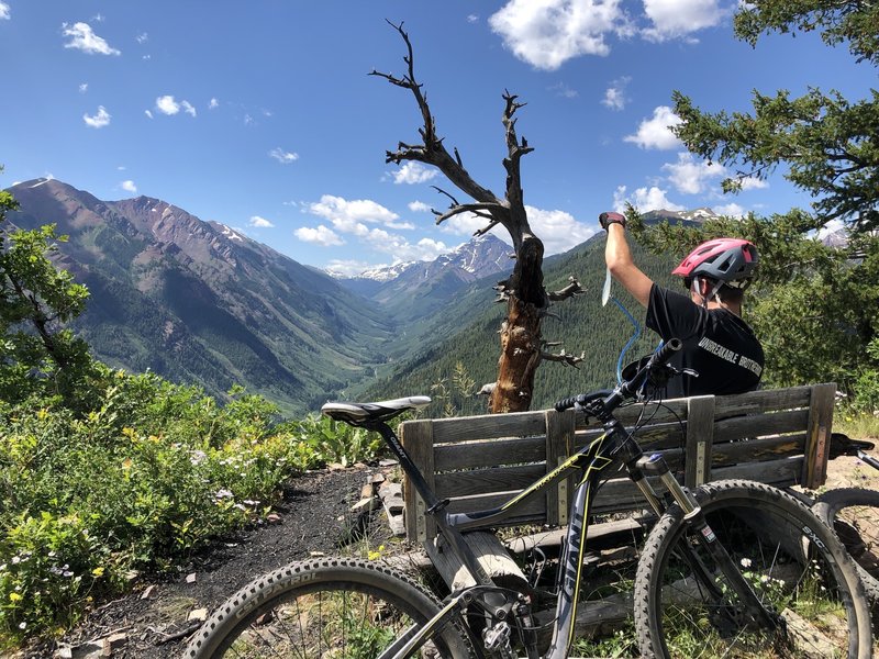 Taking a water break at the top of the climb. Absolutely incredible views after a hardy ride up.