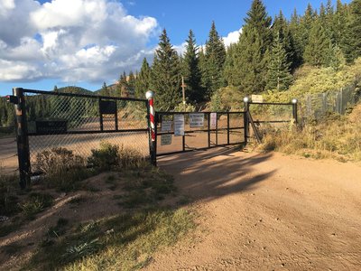 COS Utilities gate at the top of FS376 - "Peds & Bikes Prohibited."