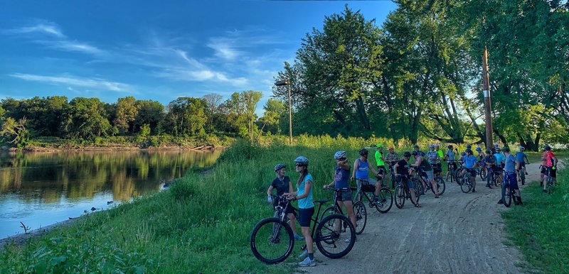 Goldfinch Cyclery Thursday night group ride sampling all sorts of local off road fun (this shot along the Sac & Fox multiuse)