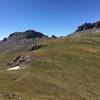 Great view on the trail, here above tree line. You might run into hikers and bikers, but you might be biking by yourself and not seeing anyone for hours. Be prepared; rescue is far away and you're in the wilderness (bear and mountain lion territory).