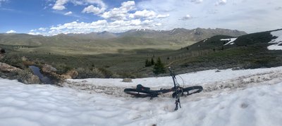 Hidden Valley ascent to the flow trail (5/3/2019). snow was still about 12" deep on the track, in this section - way deeper above that