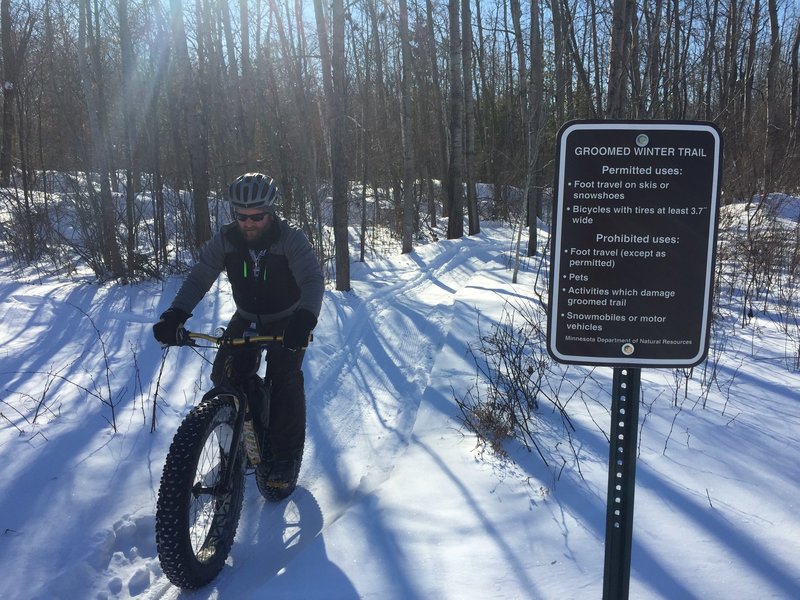 Winter riding fun on groomed trails.