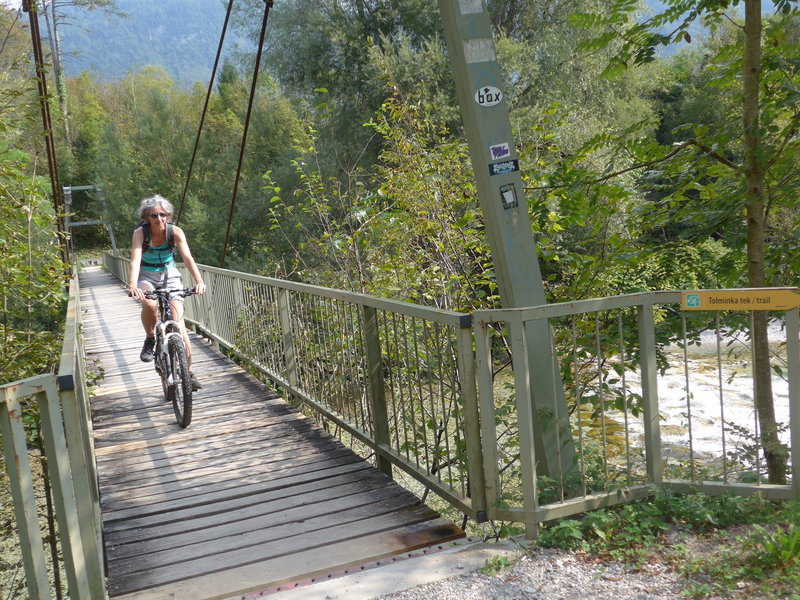 The suspension bridge, crossing Tolminka-river near confluence to Soca-river