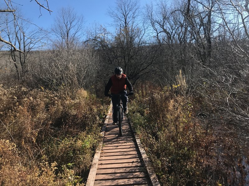 Rolling on one of the many bridges in the elm ridge loop