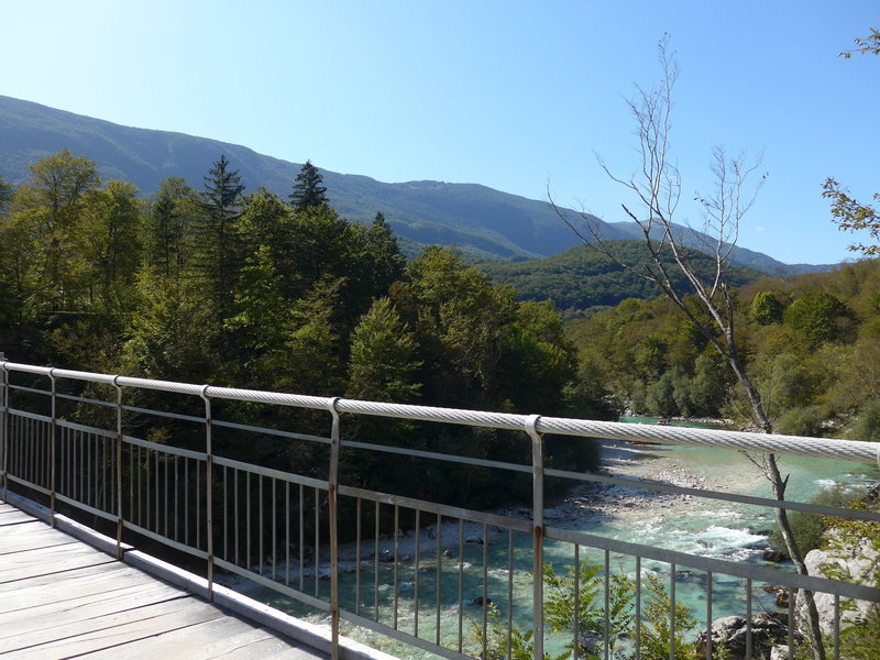 The Soca-river and suspension bridge near Trnovo