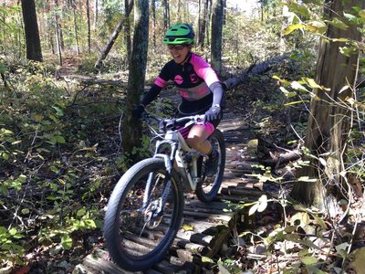 S traversing the corduroy at the east end of Walnut.