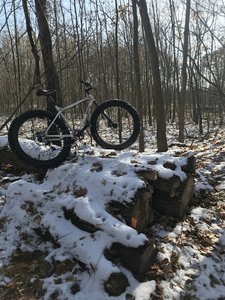 Snowy log jump