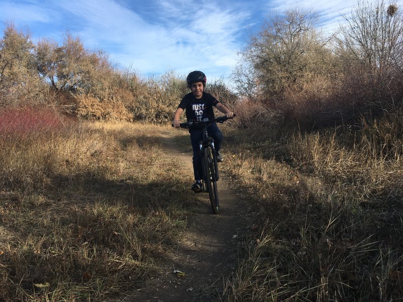 Leif on his first MTB ride on the Sage Trail.