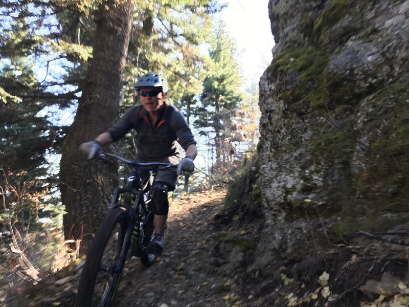 The runout of one of MERA's steepest drop-ins at Ricks Rock, Upper Doing Time Trail