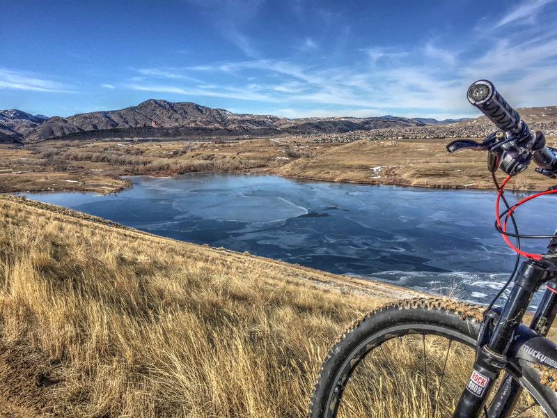 Frozen Bear Lake and Red Rocks on background