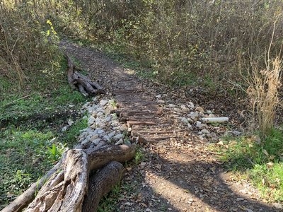 A nice bridge to cross an otherwise muddy area. Rides smooth and sturdy.