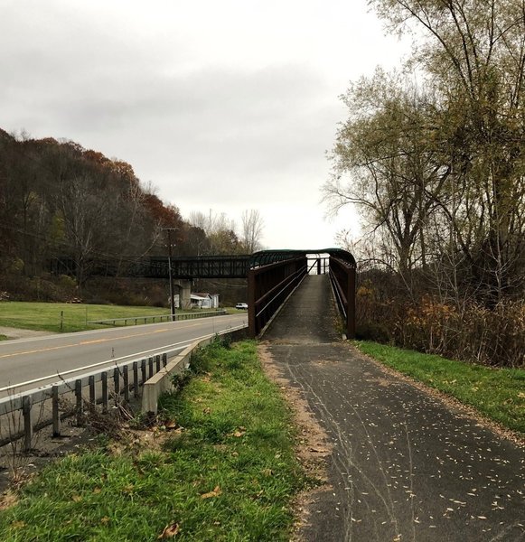 Huge pedestrian / bike bridge over Route 14 along the Catherine Valley rail trail.