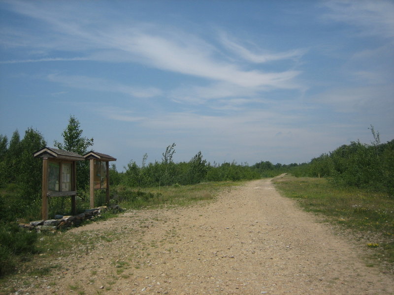 Moosic parking area information kiosk and trails starting point.