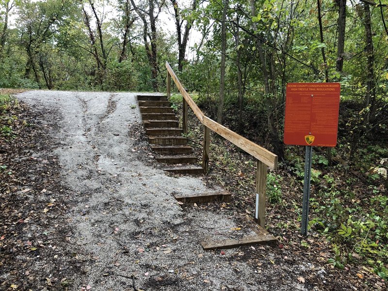 Connection to the High Trestle Trail that leads to a parking lot