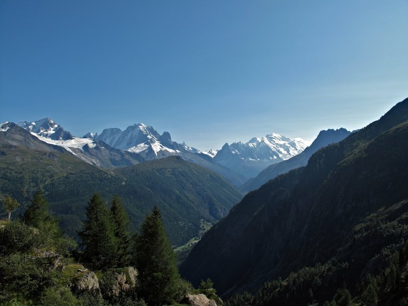 view from Emosson towards the Mt Blanc massif