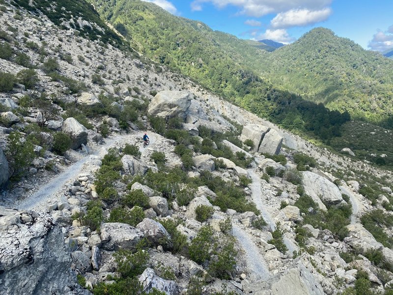 The Boneyard where the track winds up through the massive earthquake slip. An amazing piece of trail building.