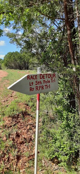 Riding CCW, there is a reroute from the South Pole Trail to the very west end of the Reveille Peak Ranch Trail. Vise versa if going clockwise.