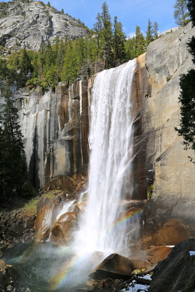 Beautiful Nevada Falls with rainbow