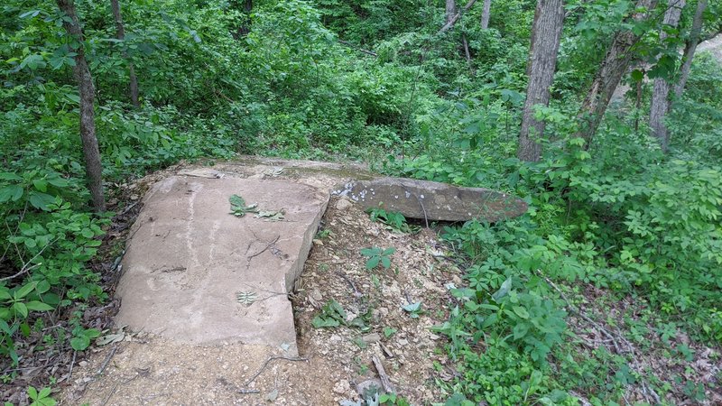 An optional large rock jump on Wild Turkey Trail just east of where it crosses West Bailey Rd.