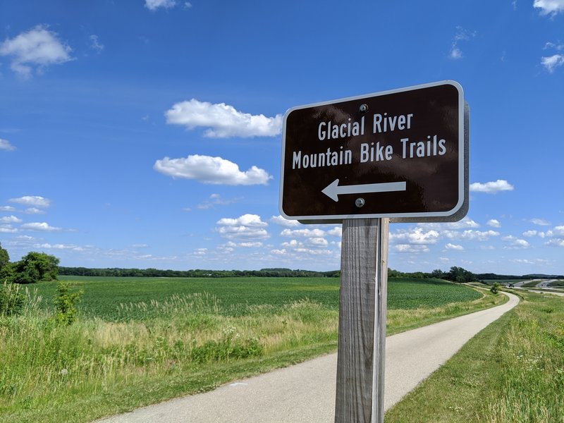 Turn off from the main paved Glacial River Trail to the mountain bike trails.