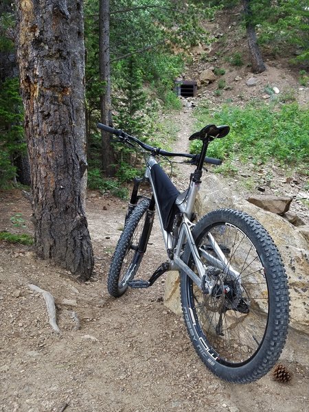 Gated mine exit at campsite along Fourmile Creek.